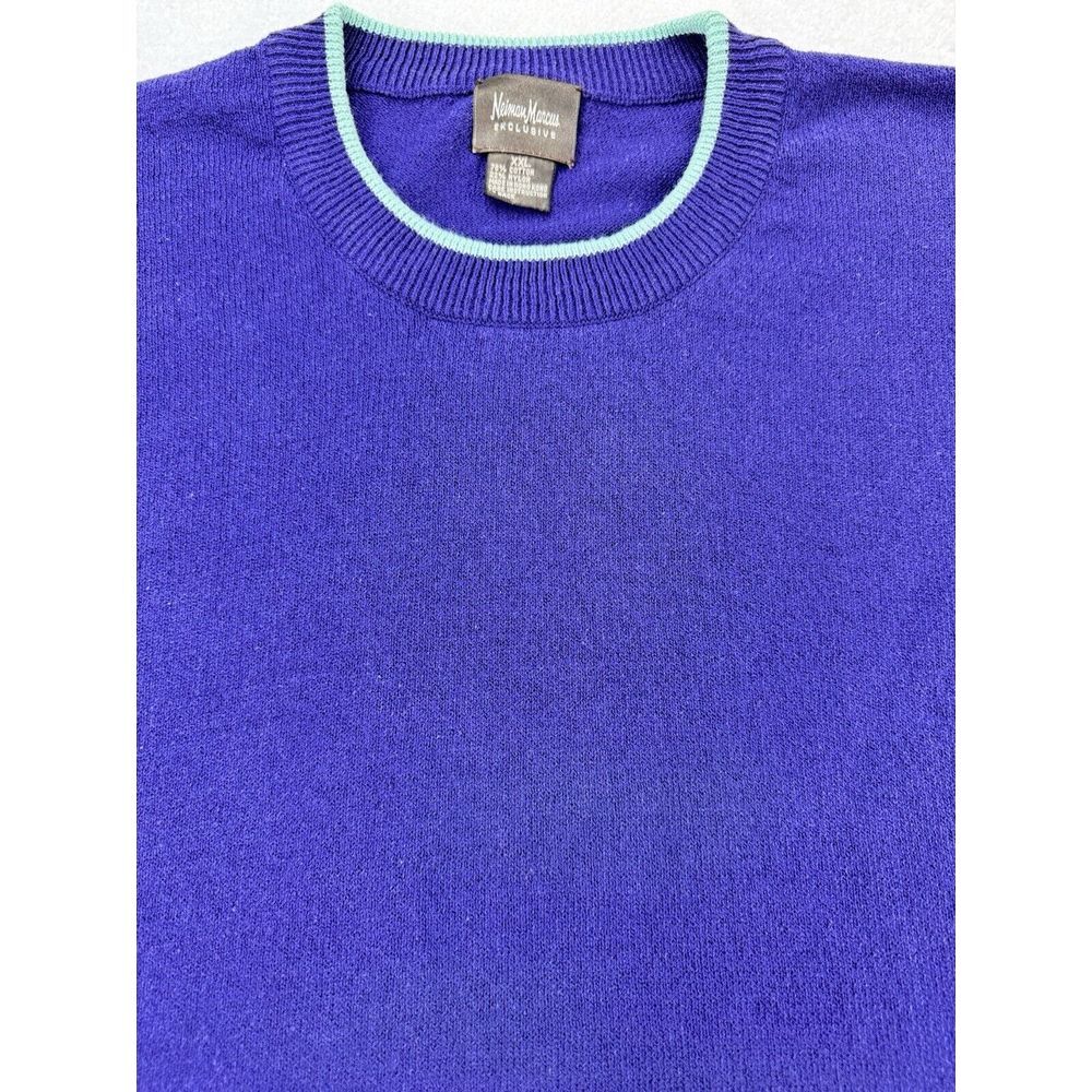 Neiman Marcus Exclusive Crewneck Sweater Women S/S Blue w/Teal Trim XXL.